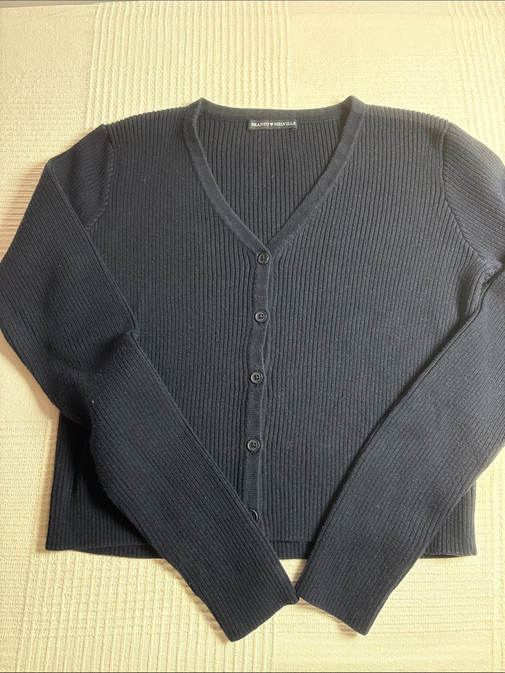 Brandy Melville Blue Ribbed V-Neck Button-Up Cardigan
